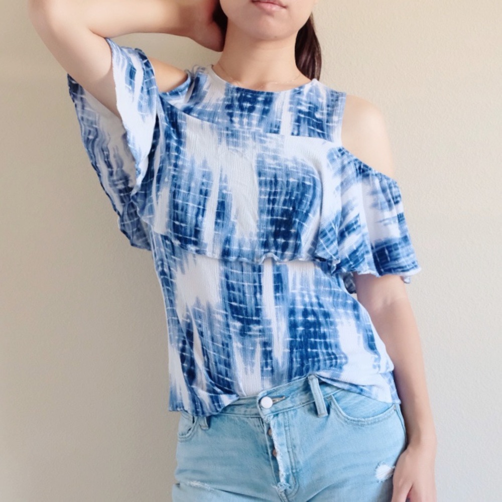 Bobeau Tie Dye Cold Shoulder Top